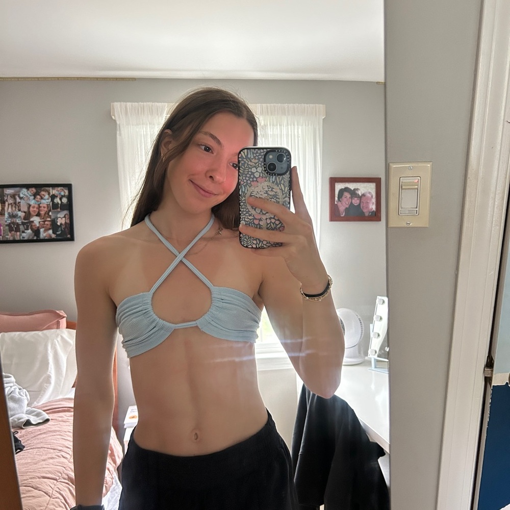light blue shein tie crop / tube top🩵
